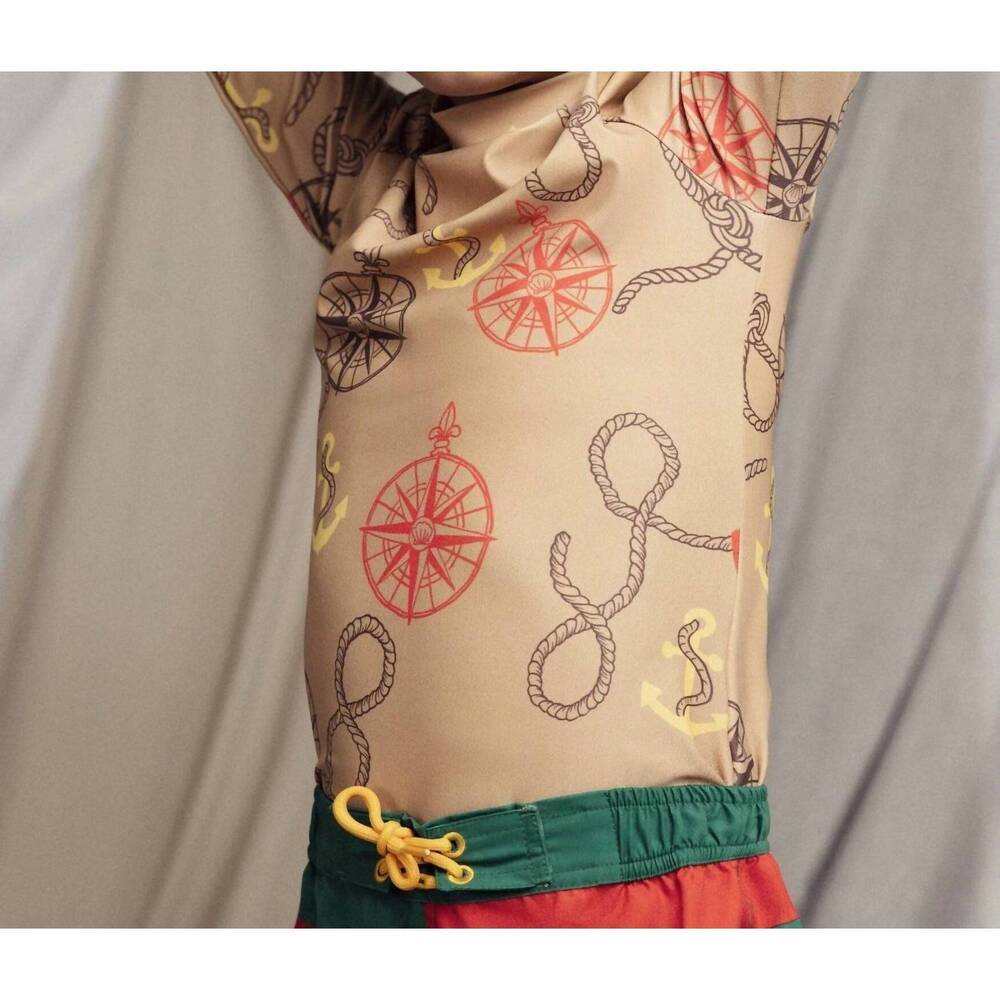 NEW MINI RODINI kid's nautical uv rashguard in beige